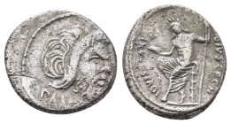 C. VIBIUS C.F. CN. PANSA CAETRONIANUS. Denarius (48 BC). Rome.

Obv : PANSA.
Mask of Pan right.

Rev : C VIBIVS C F CN IOVIS AXVR.
Jupiter Axurus seat...