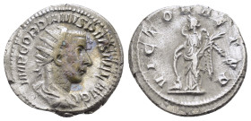 GORDIAN III.(238-244).Rome.Antoninianus.

Obv : IMP GORDIANVS PIVS FEL AVG.
Radiate, draped and cuirassed bust right.

Rev : VICTORIA AETER.
Victory s...