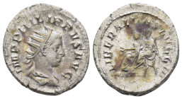 PHILIP II.(247-249).Rome.Antoninianus.

Obv : IMP PHILIPPVS AVG.
Radiate, draped and cuirassed bust right.

Rev : LIBERALITAS AVGG III.
Philip I and P...