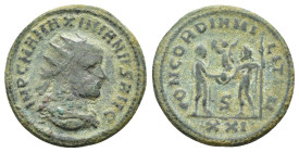 MAXIMIANUS HERCULIUS.(286-305).Cyzicus.Antoninianus.

Obv : IMP C M A MAXIMIANVS AVG.
Radiate, draped and cuirassed bust right.

Rev : CONCORDIA MILIT...