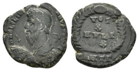 JULIAN II APOSTATA (360-363). Follis. Antiochia.

Obv : DN FL CL IVLIANVS PF AVG.
Diademed, draped and cuirassed bust left, holding spear and shield.
...