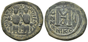 JUSTIN II and SOPHIA.(565-578).Nicomedia.Follis.

Obv : D N IVSTINVS P P AVG.
Justin II on left, Sophia on right, seated facing on double-throne, both...