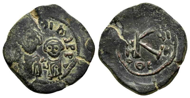 HERACLIUS with HERACLIUS CONSTANTINE (610-641). Thessalonica.Half Follis.

Con...