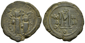 HERACLIUS with HERACLIUS CONSTANTINE (610-641).Constantinople.Follis.

Obv : Heraclius and Heraclius Constantine standing facing, Heraclius holding ak...