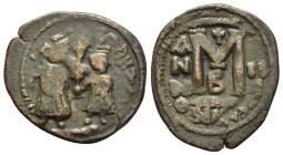 HERACLIUS with HERACLIUS CONSTANTINE (610-641). Follis. Constantinople. 

Condition : Good very fine.

Weight : 8.15 gr
Diameter : 28 mm