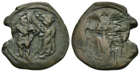 HERACLIUS and HERACLIUS CONSTANTINE.(613-641).Constantinople.Follis.

Obv : Heraclius, bearded, on left, and Heraclius Constantine, on right, standi...
