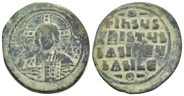 BASIL II & CONSTANTINE VIII.(976-1025).Anonymous Issue.Constantinople.Ae.

Obv : EMMANOVHL IC XC.
Facing bust of Christ Pantokrator.

Rev : IhSUS XRIS...