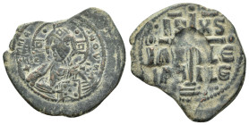 ANONYMOUS FOLLIS.Romanus III.(1028-1034).Constantinople.Follis.

Obv : + ЄMMANOVH IC - XC.
Facing bust of Christ Pantokrator.

Rev : + IS XS ЬASILЄ ЬA...