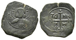 CRUSADERS.Antioch.Tancred.(1101-1112).Follis.

Obv : KE BOIΘH TANKRI.
Bust of Tancred facing, wearing turban and chain mail, holding sword over his sh...