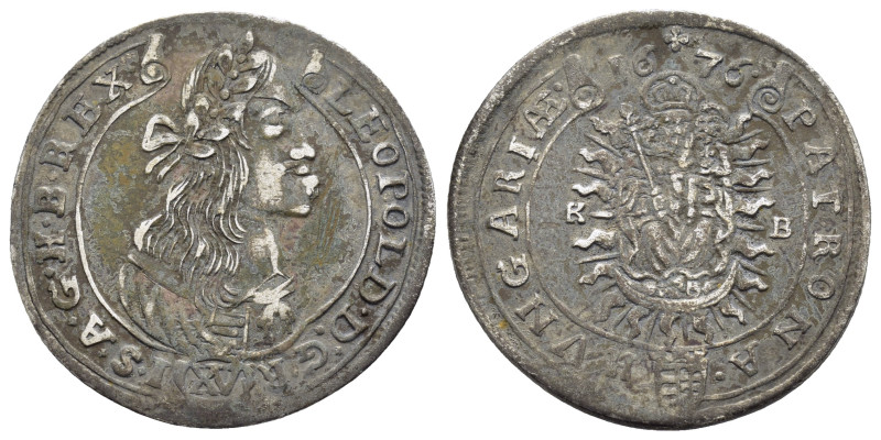 HOLY ROMAN EMPIRE. Leopold I (1658-1705). 15 Kreuzer (1676-KB). Kremnitz.

Obv :...