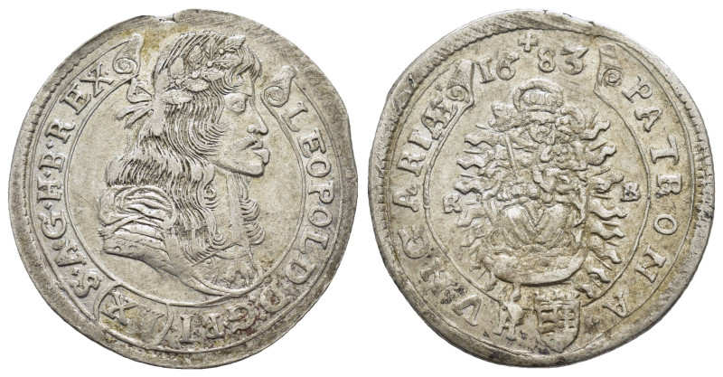 Hungary. Leopold I, AD 1674-1696. AR, 15 Kreuzer. 

Obv : LEOPOLD D G R I (XV) S...