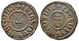 CILICIAN ARMENIA.Levon I.(1198-1219).Tank.

Obv : Crowned lion’s head facing slightly to right.

Rev : Patriarchal cross flanked by stars.
AC 303.

Co...