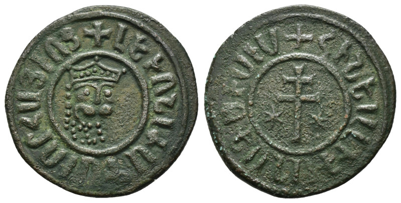 CILICIAN ARMENIA.Levon I.(1198-1219).Tank.

Obv : Crowned lion’s head facing sli...
