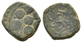 OTTOMAN EMPIRE.Süleyman I.(520-1566).Mar 'ash.Manghir.

Obv : Rosette of seven pellets.

Rev : Arabic legend.

 Album 1323; KB-Mrsh-02; Zeno # 177082....