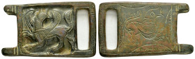 ROMAN BRONZE MILITARY BUCKLE.(1st-2nd century).Ae.

Condition : Good very fine.

Weight : 6.58 gr
Diameter : 43 mm