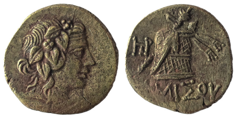 Pontos, Amisos. Time of Mithradates VI Eupator (ca 85-65 BC) AE
Obv: Head of Di...