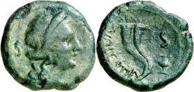 (s. II a.C.). Italia. Vibo Valentia (Hipponion). Semis. (S. 661 var) (CNG. I, 1407 var). Pátina verde. 4,78 g. MBC.