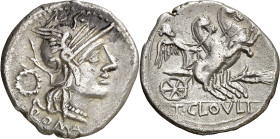 (hacia 128 a.C.). Gens Cloulia. Denario. (Bab. 1) (Craw. 260/1). 3,77 g. MBC+.