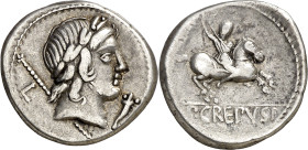 (hacia 82 a.C.). Gens Crepusia. Denario. (Bab. 1) (Craw. 361/1c). 3,88 g. MBC.