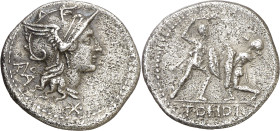 (hacia 113-112 a.C.). Gens Didia. Denario. (Bab. 2) (Craw. 294/1). Erosiones. 3,62 g. (MBC).