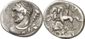 (hacia 112-111 a.C.). Gens Quinctia. Denario. (Bab. 6) (Craw. 297/1a). 3,79 g. MBC-.