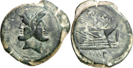 (46-45 a.C.). Cnaeo Pompeyo. As. (Spink 1386) (Craw. 471/1) (FAB. R.26) (ACIP. 4015). Cabeza pequeña. 30,18 g. MBC+.
