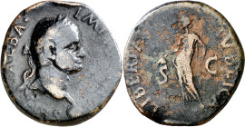 (68 d.C.). Galba. Tarraco. As. (Spink falta) (Co. falta) (RIC. 70, mismo cuño de anverso) (ACIP. 4209a, mismos cuños). Golpe en canto. 9,80 g. BC+.