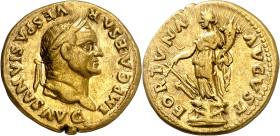 (74 d.C.). Vespasiano. Áureo. (Spink 2251 var) (Co. 172) (RIC. 699) (Calicó 631). 7,28 g. MBC+.