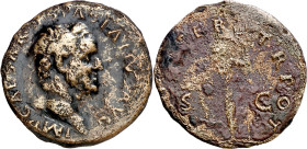 (70 d.C.). Vespasiano. Tarraco. As. (Spink falta) (Co. 94) (RIC. 1327) (ACIP. 4285). Rara. 8,13 g. BC+.