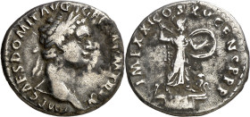 (90-91 d.C.). Domiciano. Denario. (Spink 2735) (S. 266) (RIC. 720). Raspadura en borde del reverso. 3,19 g. MBC-.