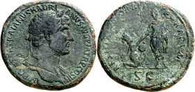 (120-121 d.C.). Adriano. Sestercio. (Spink 3637 var) (Co. 1285) (RIC. 450). 26,22 g. MBC-.