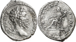 (203 d.C.). Septimio Severo. Denario. (Spink 6279) (S. 181) (RIC. 264a). Oxidaciones limpiadas. 2,50 g. (MBC+).