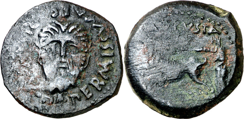 Octavio Augusto. Emerita (Mérida). As. (FAB. 1009) (ACIP. 3373a). 8,94 g. MBC-.