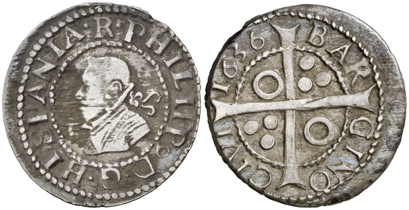 1636. Felipe IV. Barcelona. 1 croat. (AC. 661) (Cru.C.G. 4414d). Ex Áureo & Cali...