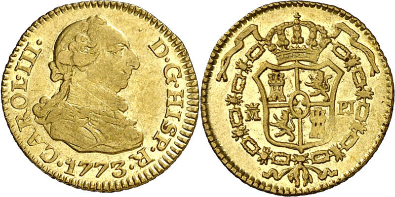 1773. Carlos III. Madrid. PJ. 1/2 escudo. (AC. 1258). 1,75 g. MBC-/MBC.