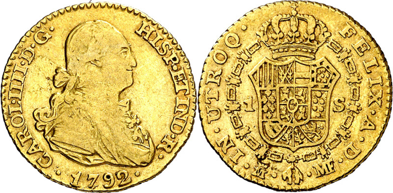 1792. Carlos IV. Madrid. MF. 1 escudo. (AC. 1109). 3,35 g. BC+/MBC-.