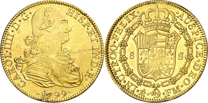 1799. Carlos IV. México. FM. 8 escudos. (AC. 1640) (Cal.Onza 1032). Leve grieta....