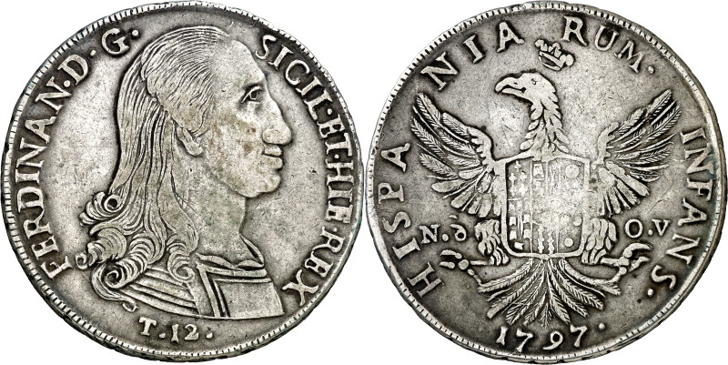 1797. Fernando III de Sicilia. Palermo. Nd-OV. 12 tari. (Vti. 128) (MIR. 603/2)....