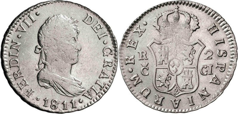 1811. Fernando VII. Cádiz. CI. 2 reales. (AC. 726). 5,90 g. BC+/MBC-.