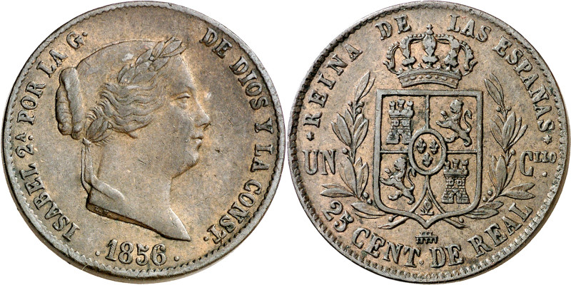 1856. Isabel II. Segovia. 25 céntimos de real. (AC. 189). 9,11 g. MBC+.