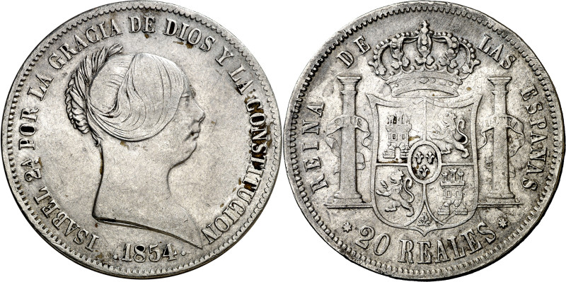 1854. Isabel II. Sevilla. 20 reales. (AC. 629). 25,94 g. MBC-/MBC.