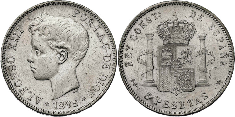 1898*1898. Alfonso XIII. SGV. 5 pesetas. (AC. 109). 25,15 g. MBC-.