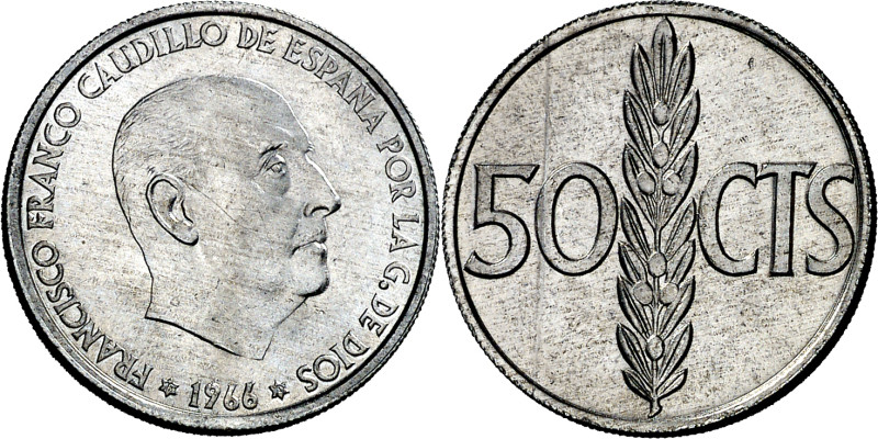 1966*1970. Franco. 50 céntimos. (AC. 34). 0,97 g. Proof.