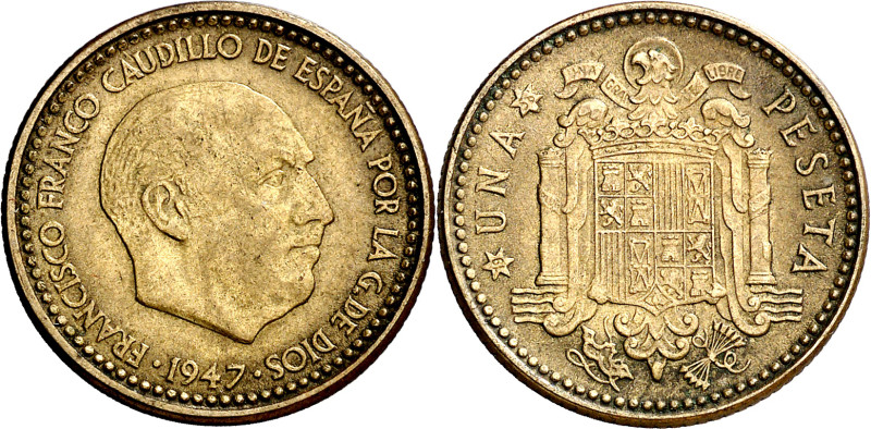 1947*1956. Franco. 1 peseta. (AC. 55). 3,44 g. EBC-.