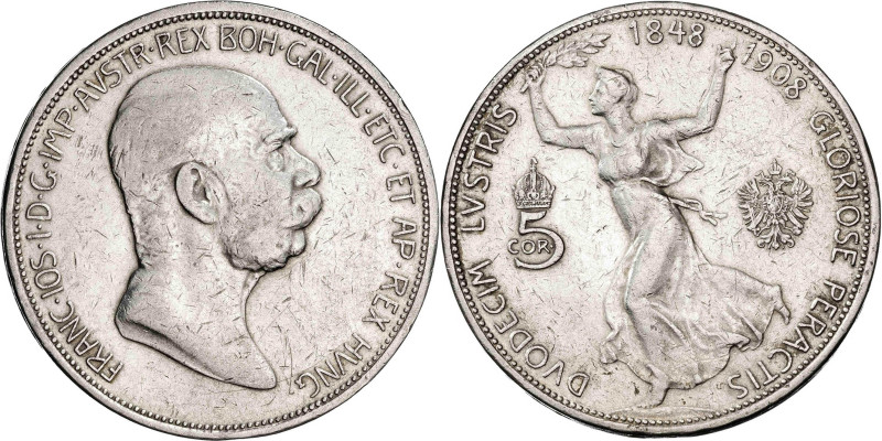 Austria. 1908. Francisco José I. 5 coronas. (KM. 2809). 60º Aniversario de reina...