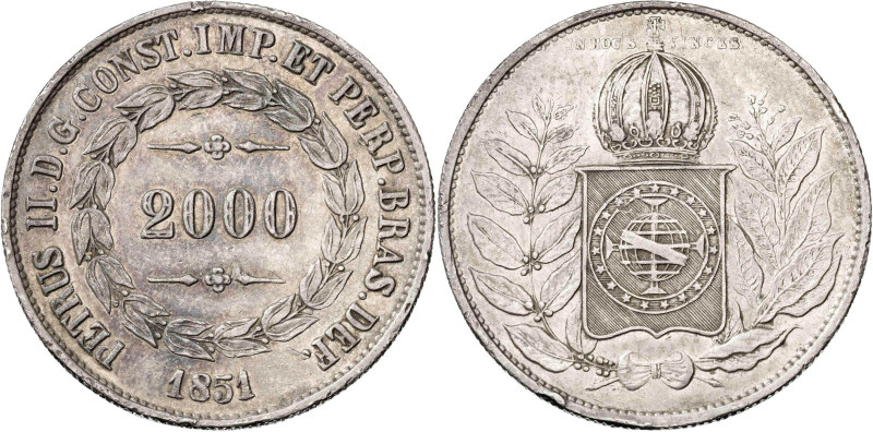 Brasil. 1851. Pedro II. 2000 reis. (KM. 462). AG. 25,41 g. MBC.