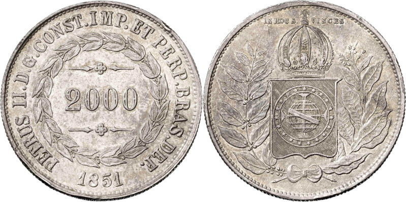 Brasil. 1851. Pedro II. 2000 reis. (KM. 462). Golpecitos. AG. 25,55 g. MBC+.