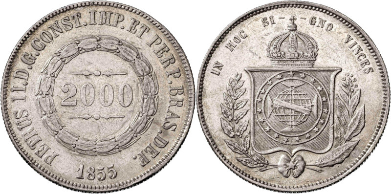 Brasil. 1855. Pedro II. 2000 reis. (KM. 466). AG. 25,33 g. MBC/MBC+.