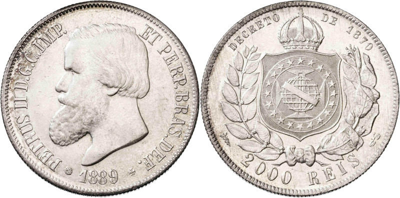 Brasil. 1889. Pedro II. 2000 reis. (KM. 485). Rayitas. AG. 25,44 g. MBC/MBC+.