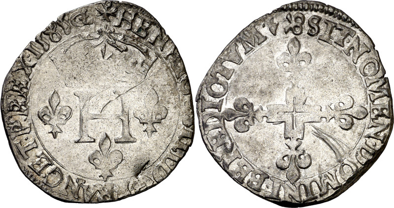 Francia. 1585. Enrique III. Aix-en-Provence. 1 sol parisis. (D. 1136). Rayas en ...